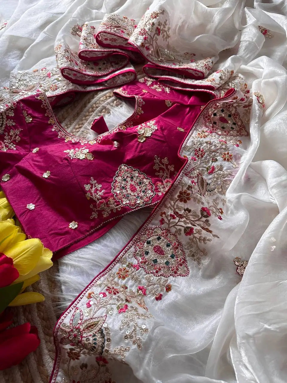 Elegant Fandy Silk Hand Embroidery Work Saree for Wedding and Festive Occasions