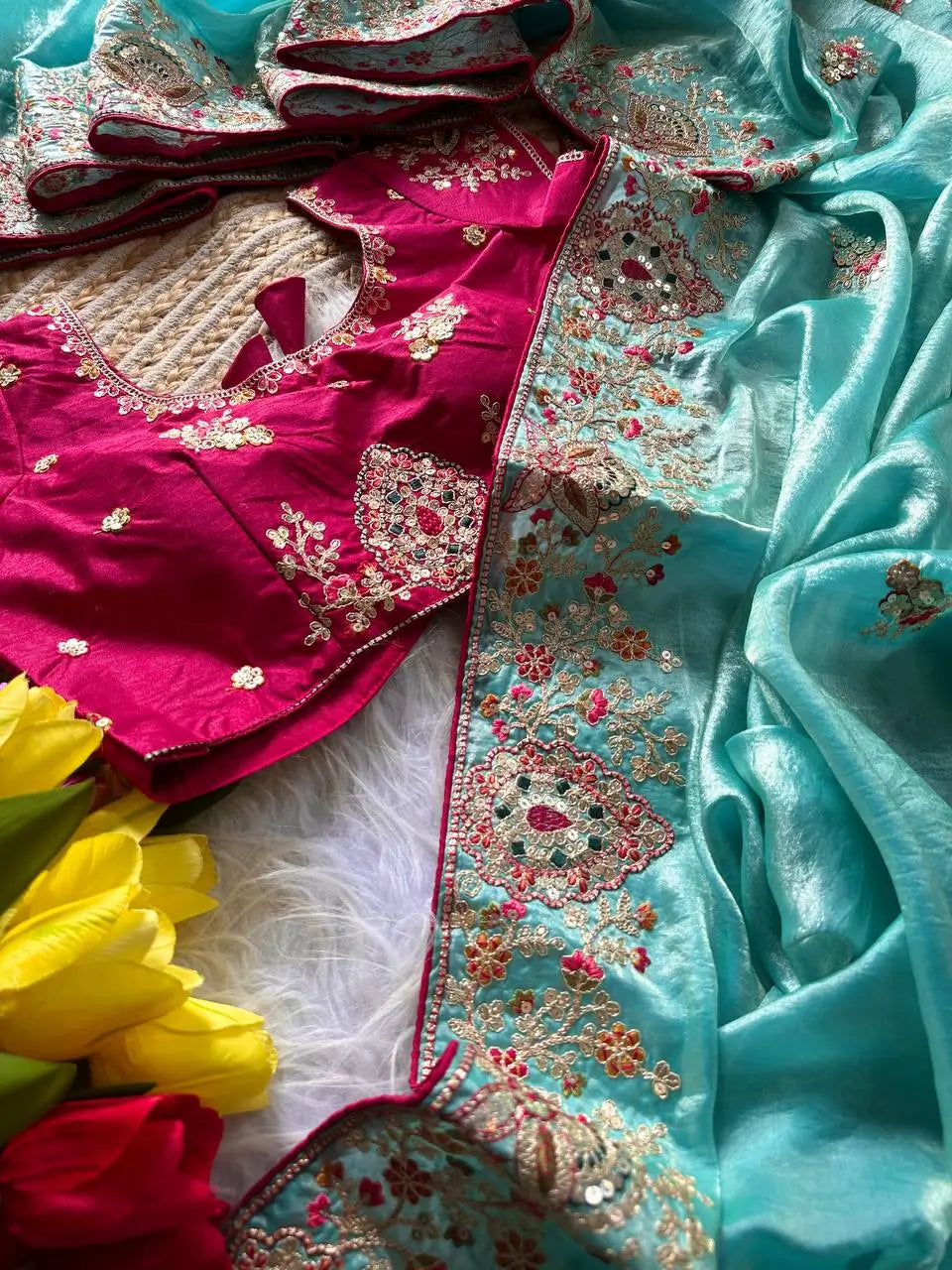 Elegant Fandy Silk Hand Embroidery Work Saree for Wedding and Festive Occasions