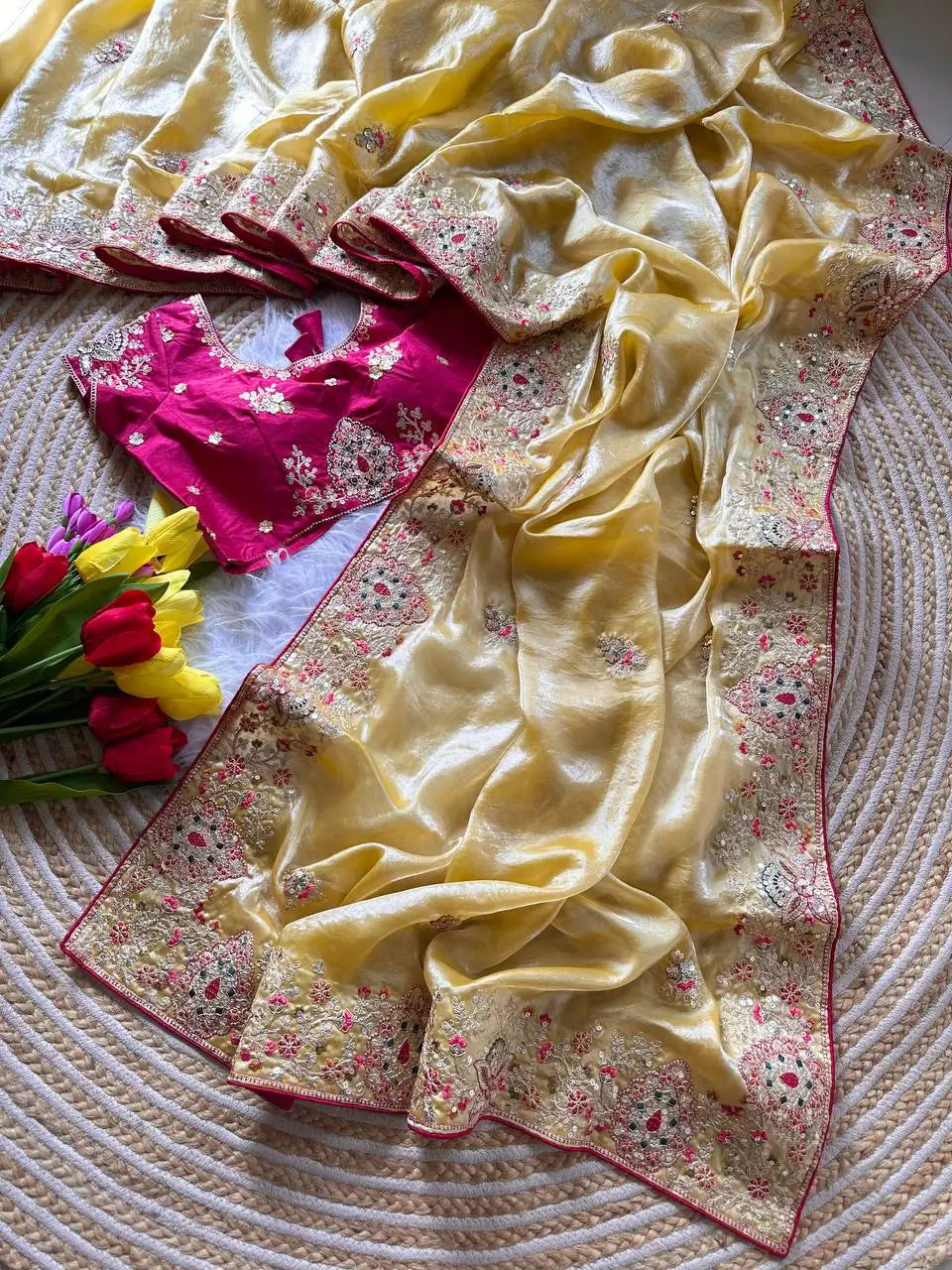 Elegant Fandy Silk Hand Embroidery Work Saree for Wedding and Festive Occasions
