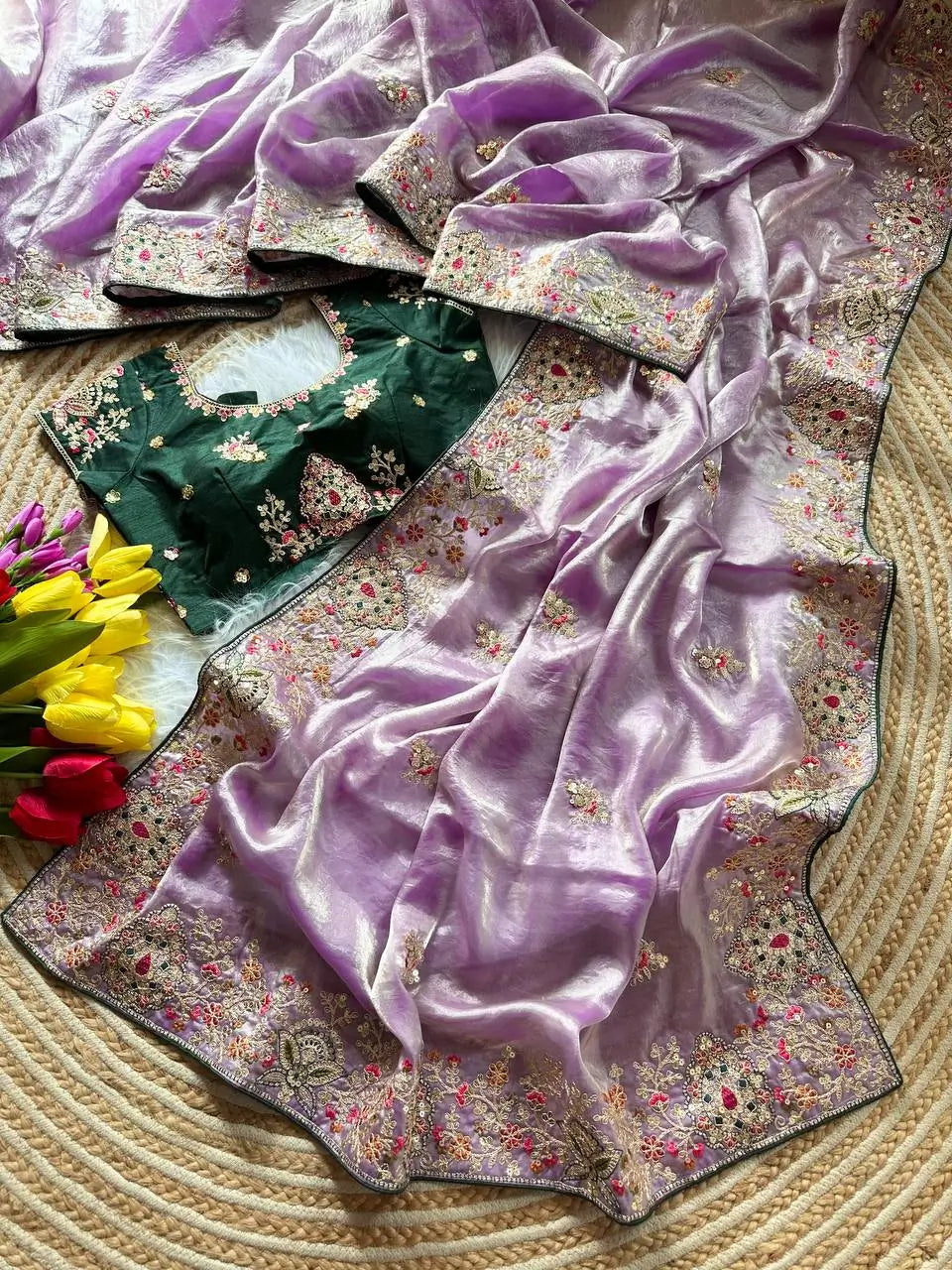 Elegant Fandy Silk Hand Embroidery Work Saree for Wedding and Festive Occasions