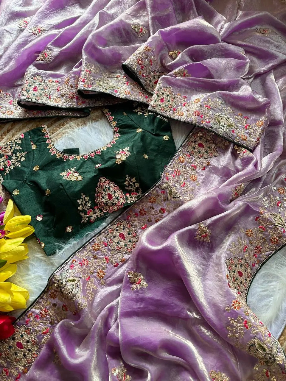 Elegant Fandy Silk Hand Embroidery Work Saree for Wedding and Festive Occasions