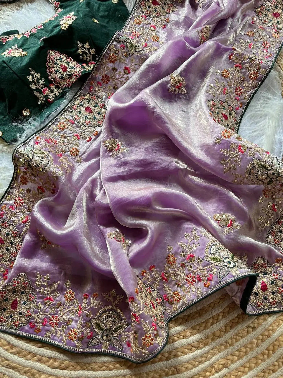 Elegant Fandy Silk Hand Embroidery Work Saree for Wedding and Festive Occasions