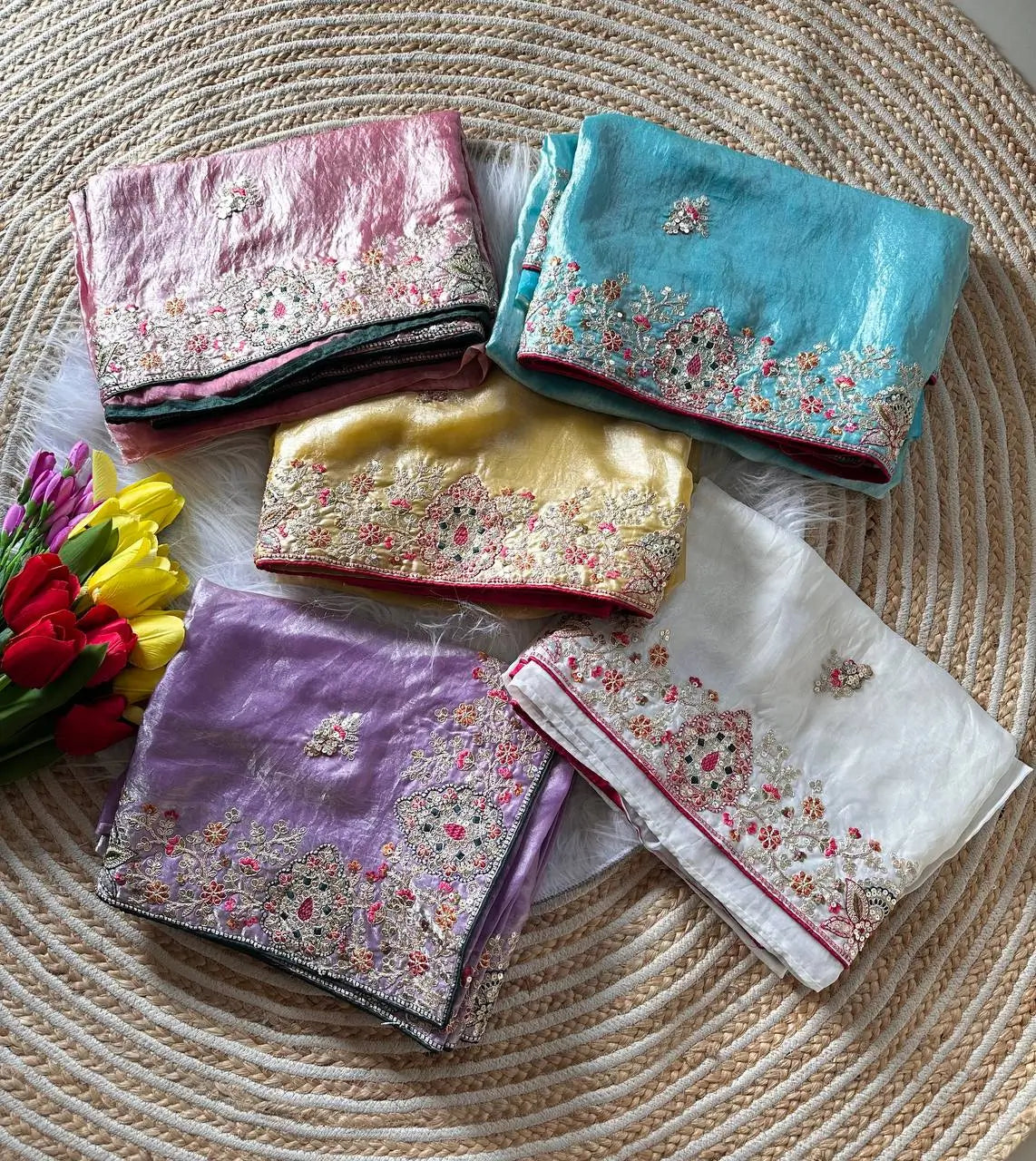Elegant Fandy Silk Hand Embroidery Work Saree for Wedding and Festive Occasions