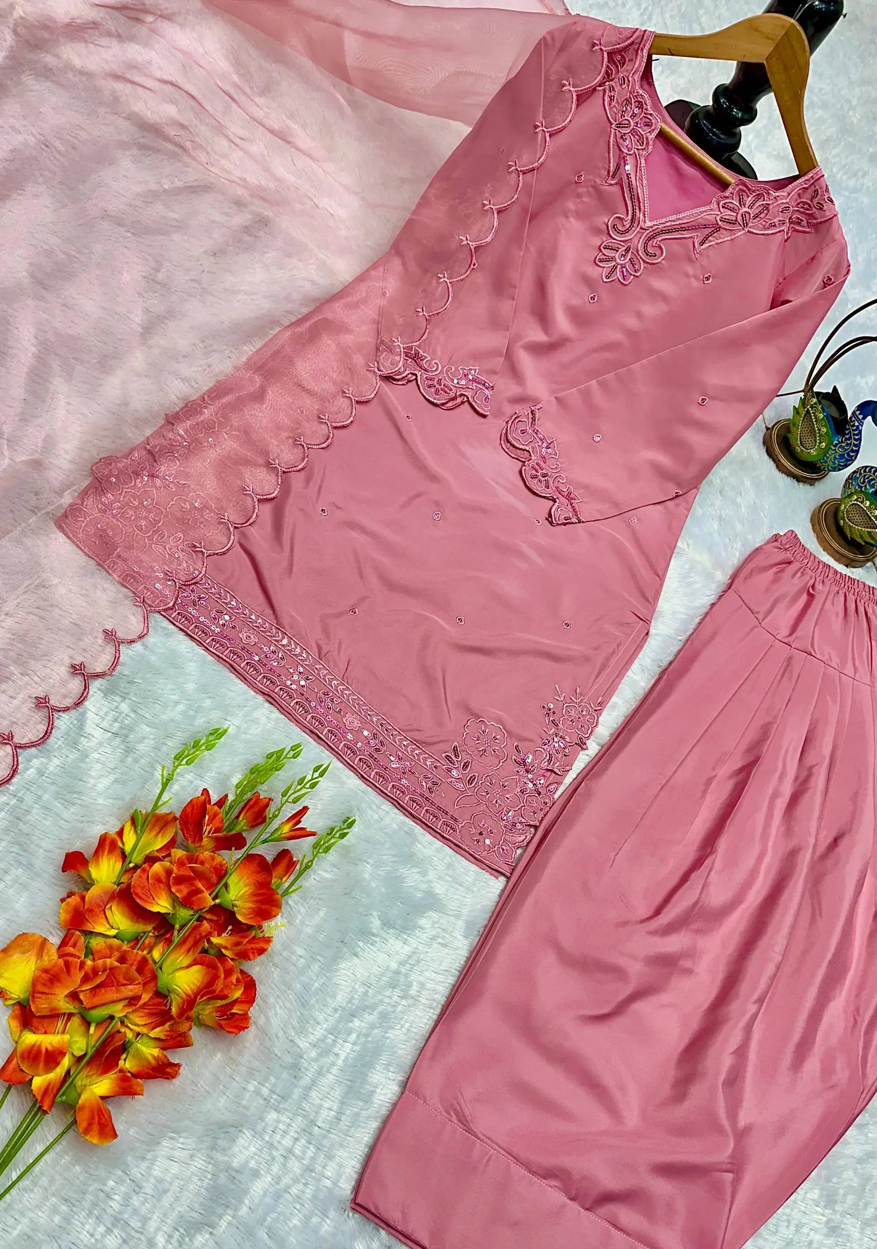 Elegant Farsi Salwar Suit Set with Embroidery for Festive and Party Wear