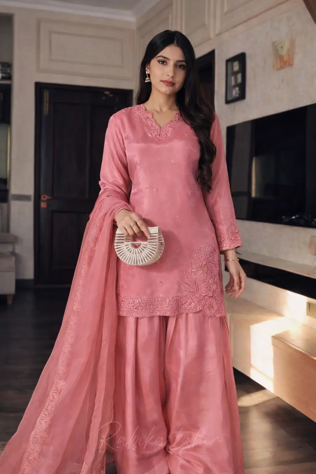 Elegant Farsi Salwar Suit Set with Embroidery for Festive and Party Wear