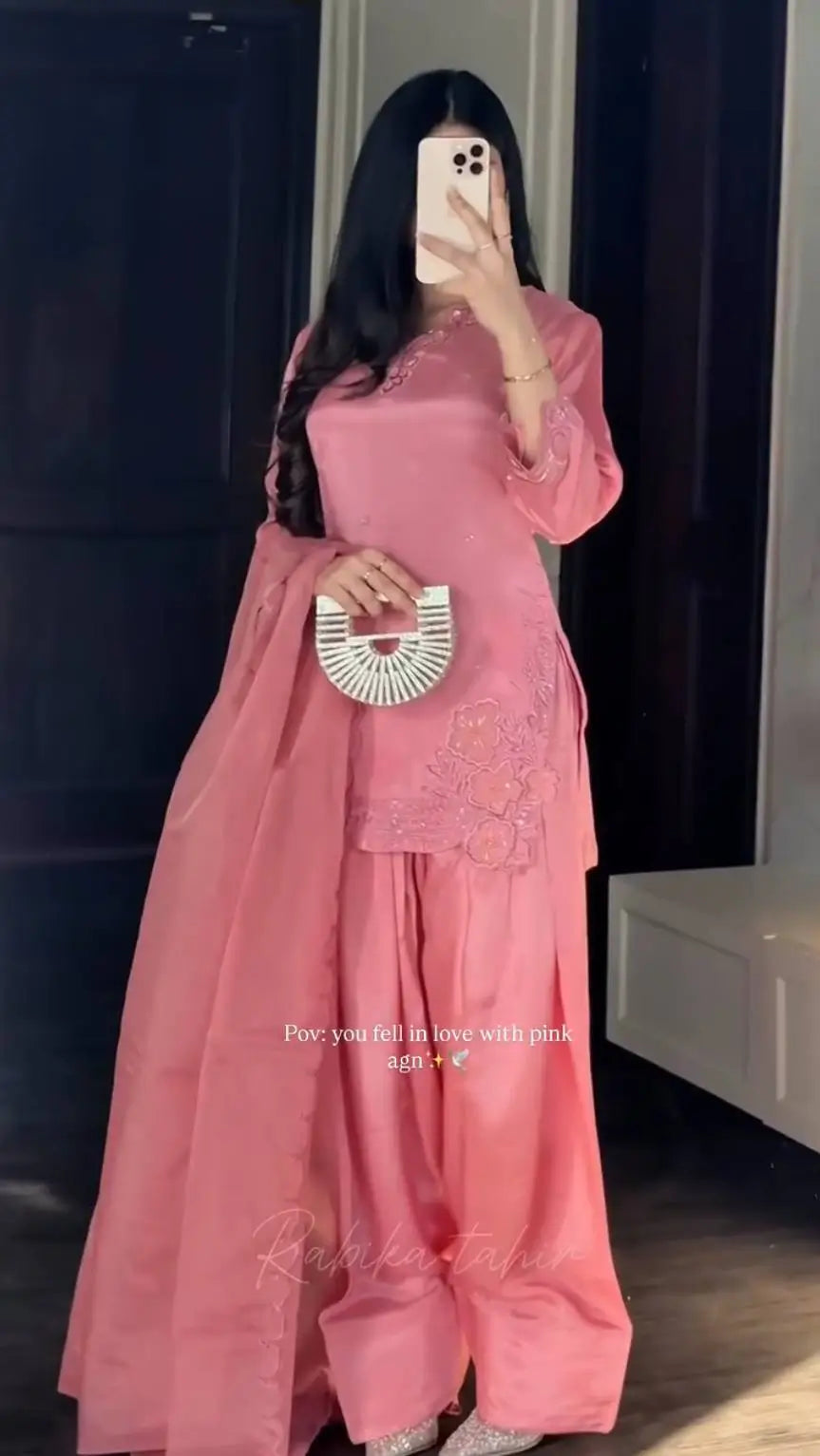 Elegant Farsi Salwar Suit Set with Embroidery for Festive and Party Wear