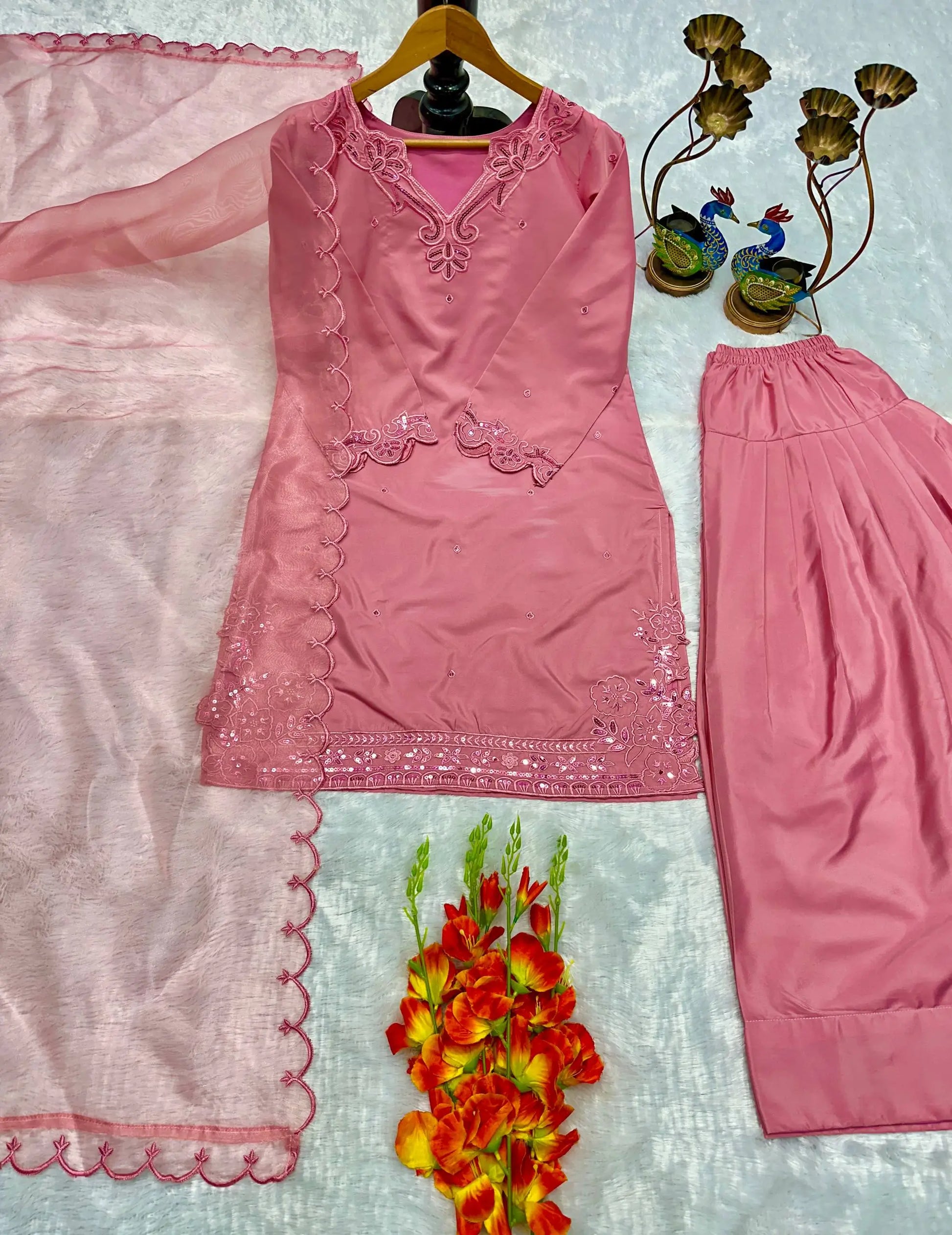 Elegant Farsi Salwar Suit Set with Embroidery for Festive and Party Wear