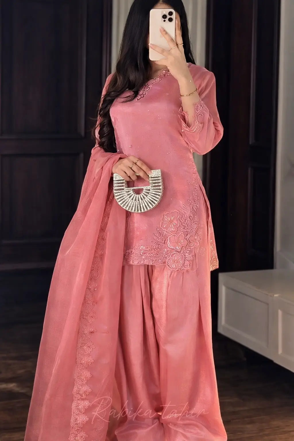 Elegant Farsi Salwar Suit Set with Embroidery for Festive and Party Wear