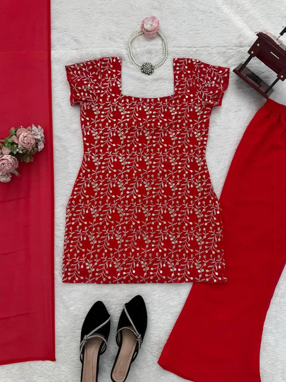 Elegant Faux Georgette Bootcut Suit Set for Festive and Party Wear