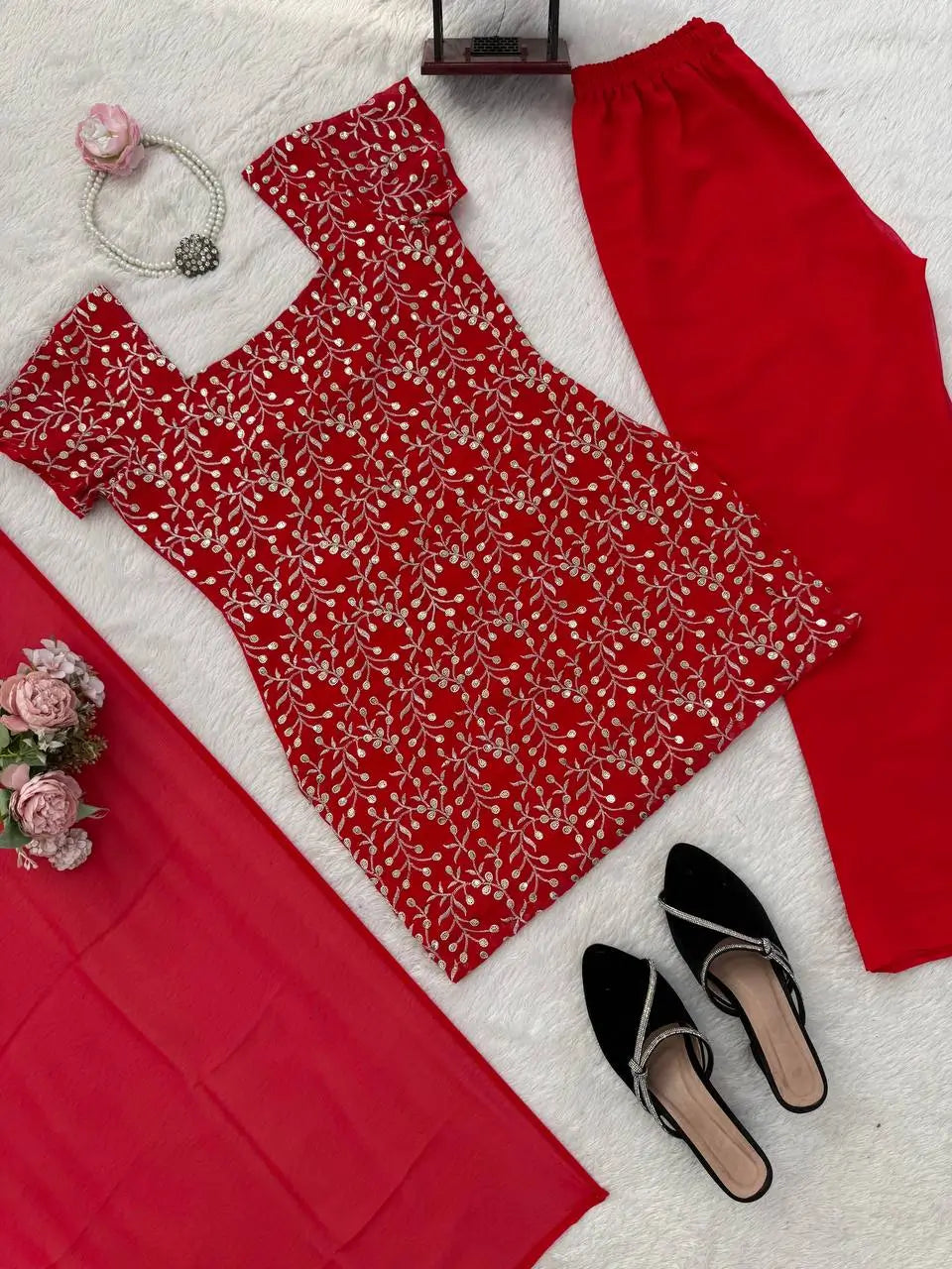 Elegant Faux Georgette Bootcut Suit Set for Festive and Party Wear