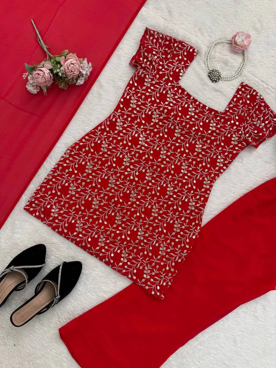Elegant Faux Georgette Bootcut Suit Set for Festive and Party Wear