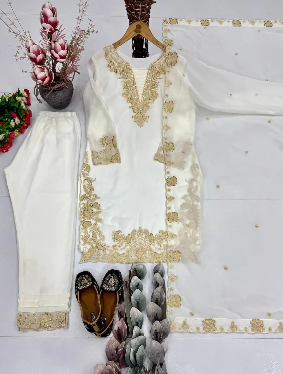 Elegant Faux Georgette Embroidered Suit Set for Festive and Occasion Wear