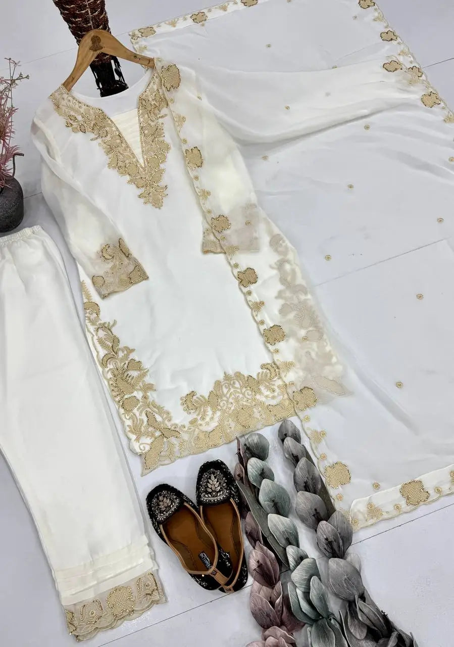 Elegant Faux Georgette Embroidered Suit Set for Festive and Occasion Wear