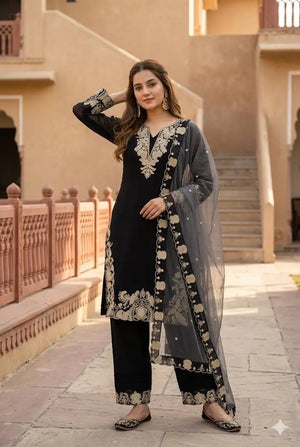 Elegant Faux Georgette Embroidered Suit Set for Festive and Occasion Wear
