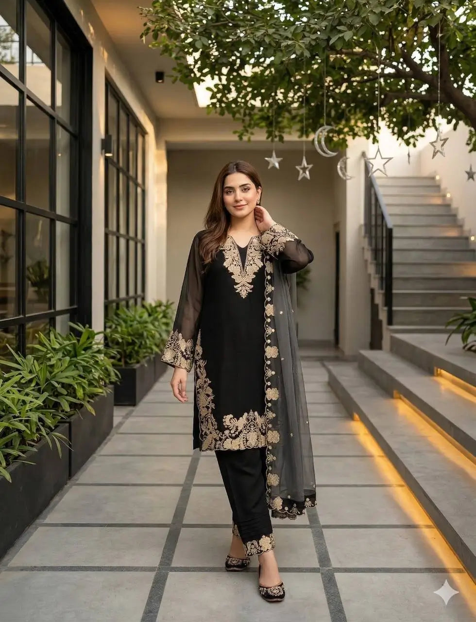 Elegant Faux Georgette Embroidered Suit Set for Festive and Occasion Wear