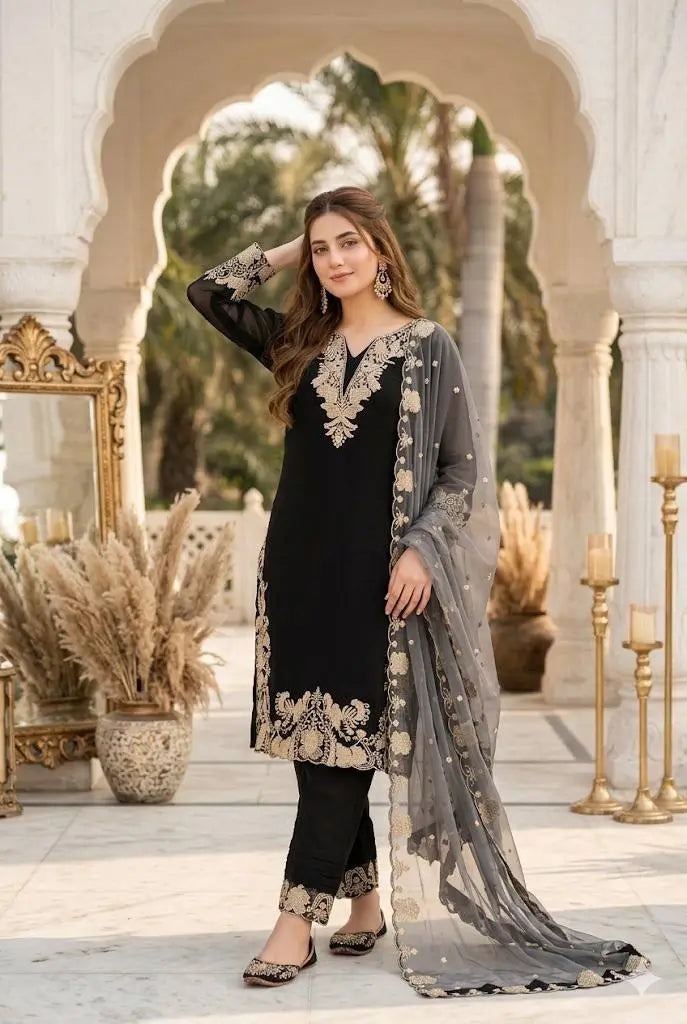 Elegant Faux Georgette Embroidered Suit Set for Festive and Occasion Wear
