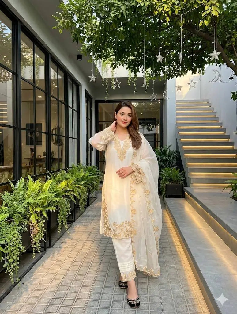 Elegant Faux Georgette Embroidered Suit Set for Festive and Occasion Wear