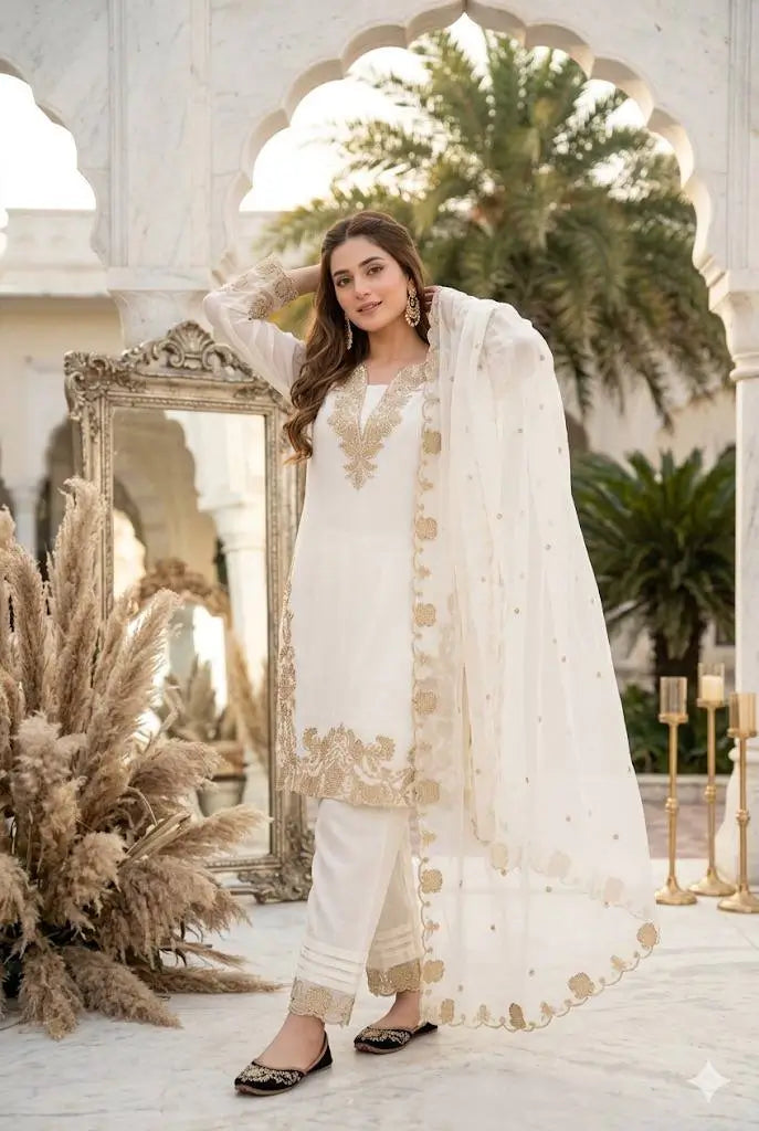 Elegant Faux Georgette Embroidered Suit Set for Festive and Occasion Wear