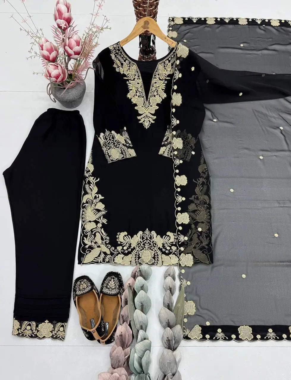 Elegant Faux Georgette Embroidered Suit Set for Festive and Occasion Wear