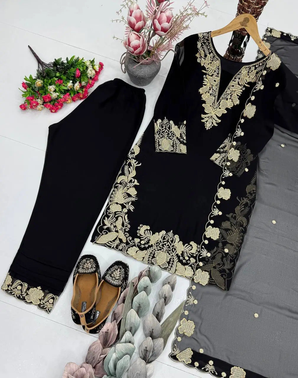 Elegant Faux Georgette Embroidered Suit Set for Festive and Occasion Wear
