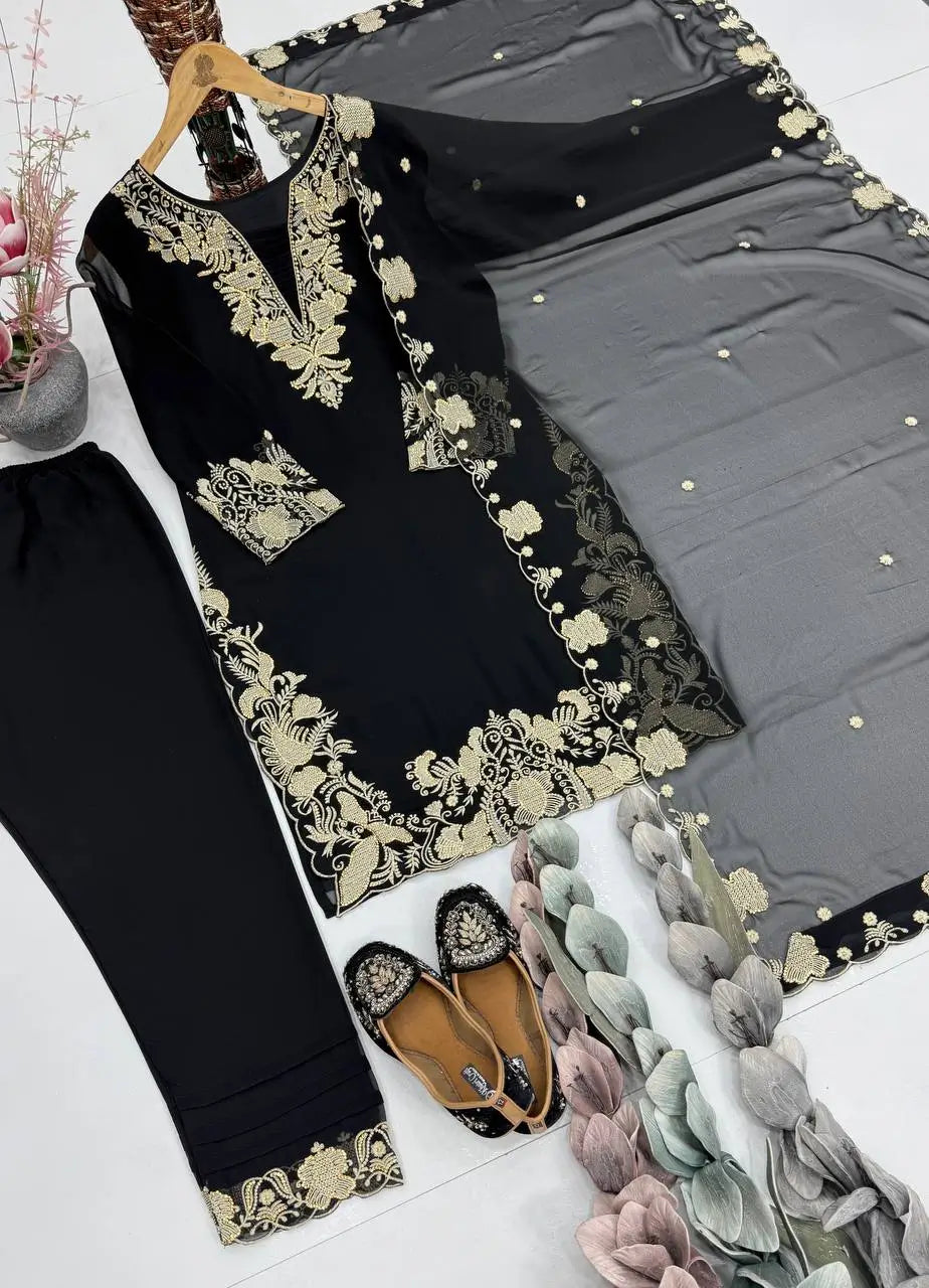 Elegant Faux Georgette Embroidered Suit Set for Festive and Occasion Wear