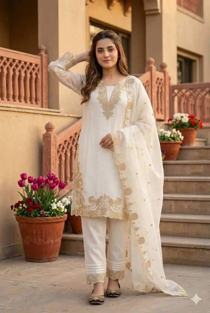 Elegant Faux Georgette Embroidered Suit Set for Festive and Occasion Wear