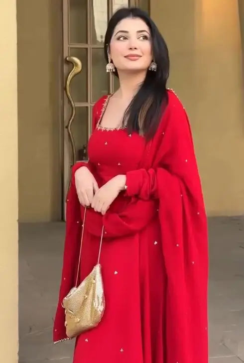 Elegant Faux Georgette Gown Pant Dupatta Set for Festive and Occasion Wear