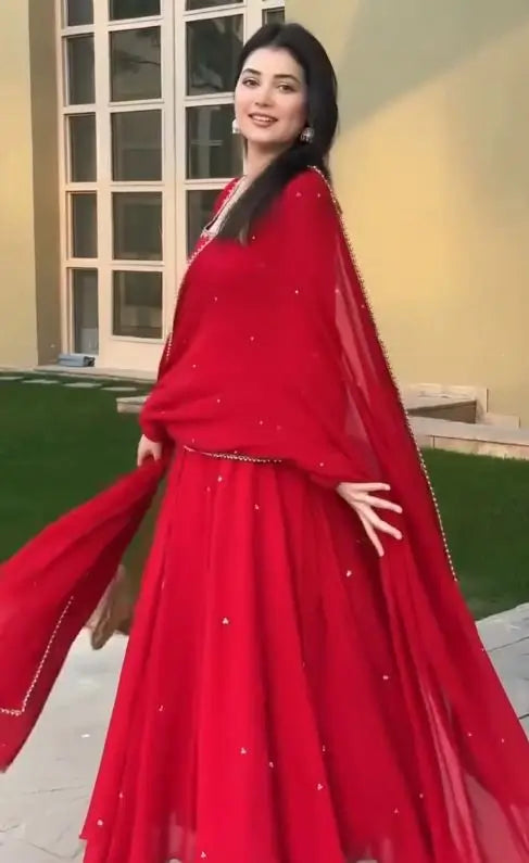 Elegant Faux Georgette Gown Pant Dupatta Set for Festive and Occasion Wear