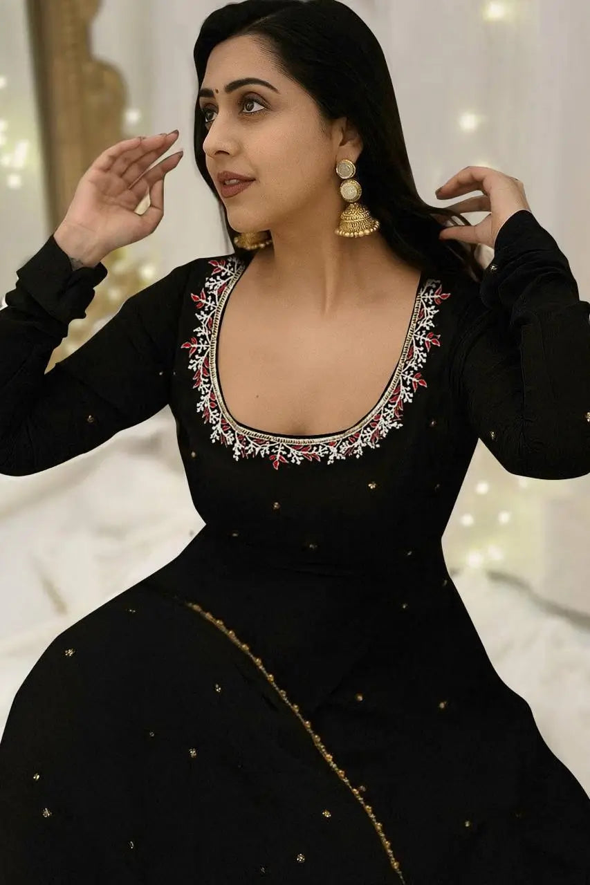Elegant Faux Georgette Gown Pant Dupatta Set for Festive and Occasion Wear