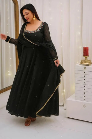 Elegant Faux Georgette Gown Pant Dupatta Set for Festive and Occasion Wear