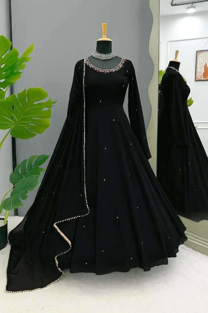 Elegant Faux Georgette Gown Pant Dupatta Set for Festive and Occasion Wear