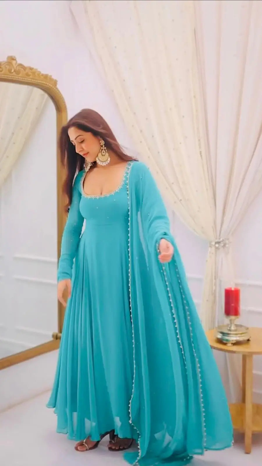 Elegant Faux Georgette Gown Pant Dupatta Set for Festive and Occasion Wear