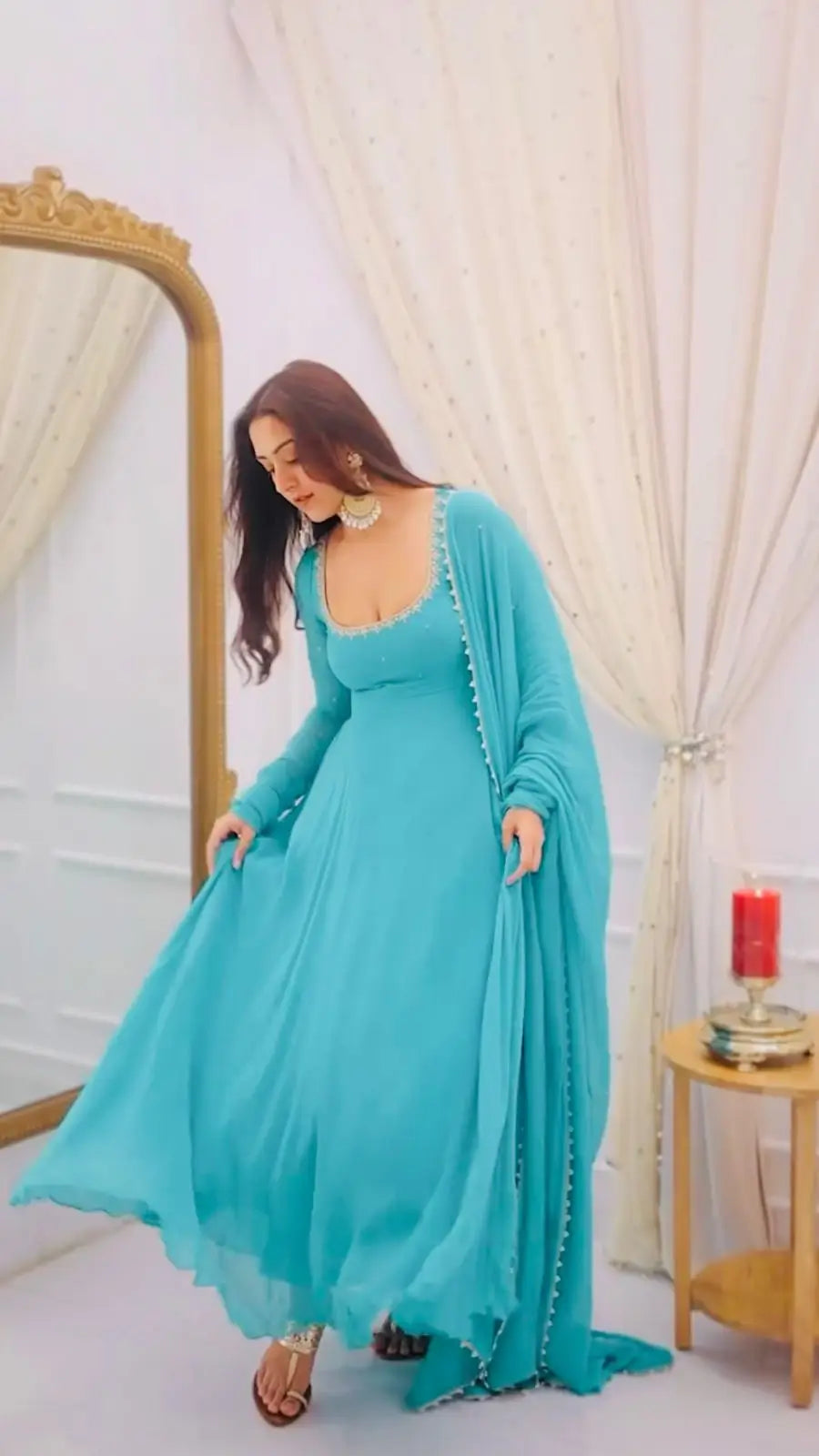 Elegant Faux Georgette Gown Pant Dupatta Set for Festive and Occasion Wear
