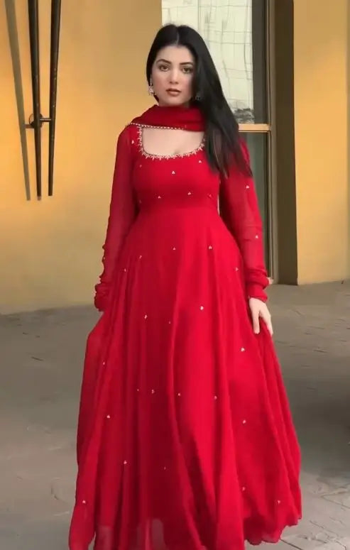 Elegant Faux Georgette Gown Pant Dupatta Set for Festive and Occasion Wear