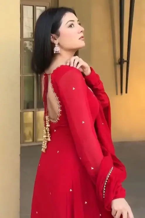 Elegant Faux Georgette Gown Pant Dupatta Set for Festive and Occasion Wear