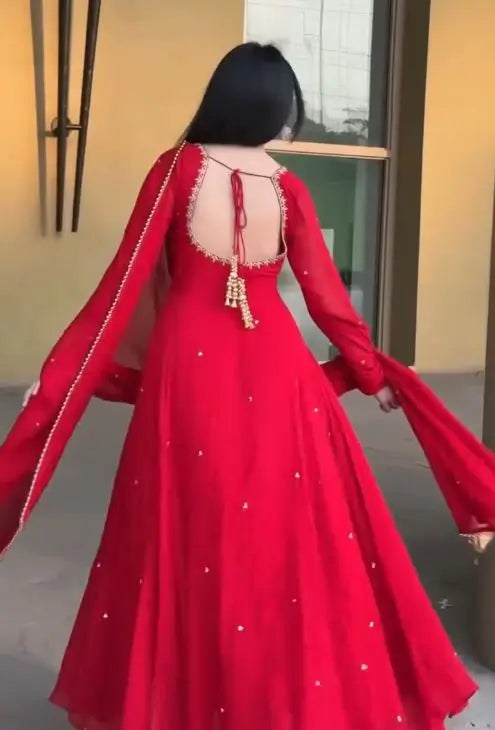 Elegant Faux Georgette Gown Pant Dupatta Set for Festive and Occasion Wear