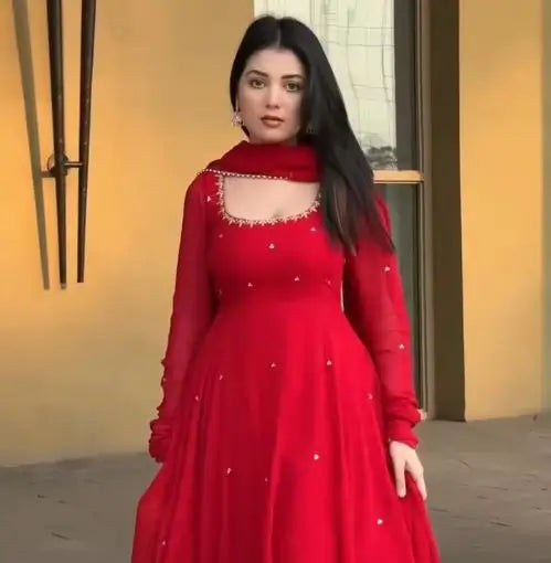 Elegant Faux Georgette Gown Pant Dupatta Set for Festive and Occasion Wear