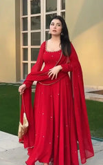 Elegant Faux Georgette Gown Pant Dupatta Set for Festive and Occasion Wear