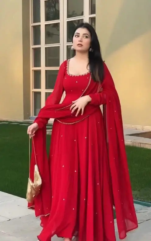 Elegant Faux Georgette Gown Pant Dupatta Set for Festive and Occasion Wear