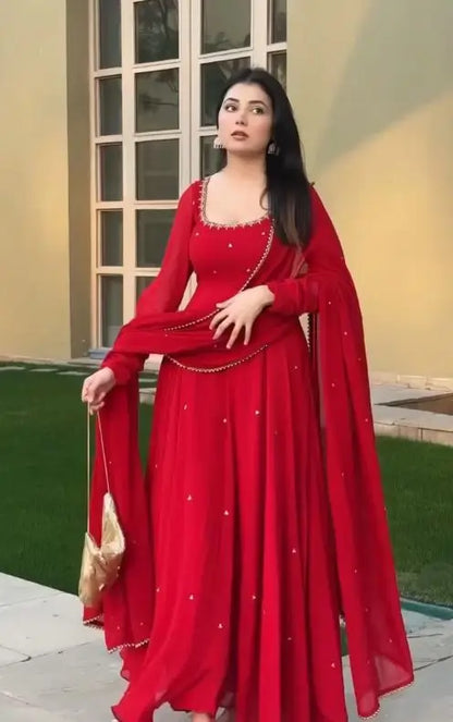 Elegant Faux Georgette Gown Pant Dupatta Set for Festive and Occasion Wear