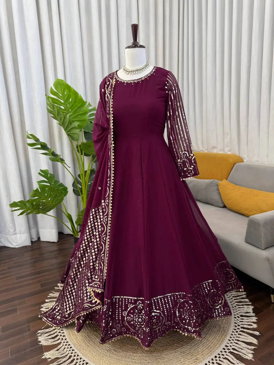 Elegant Faux Georgette Gown Set for Festive and Wedding Occasions
