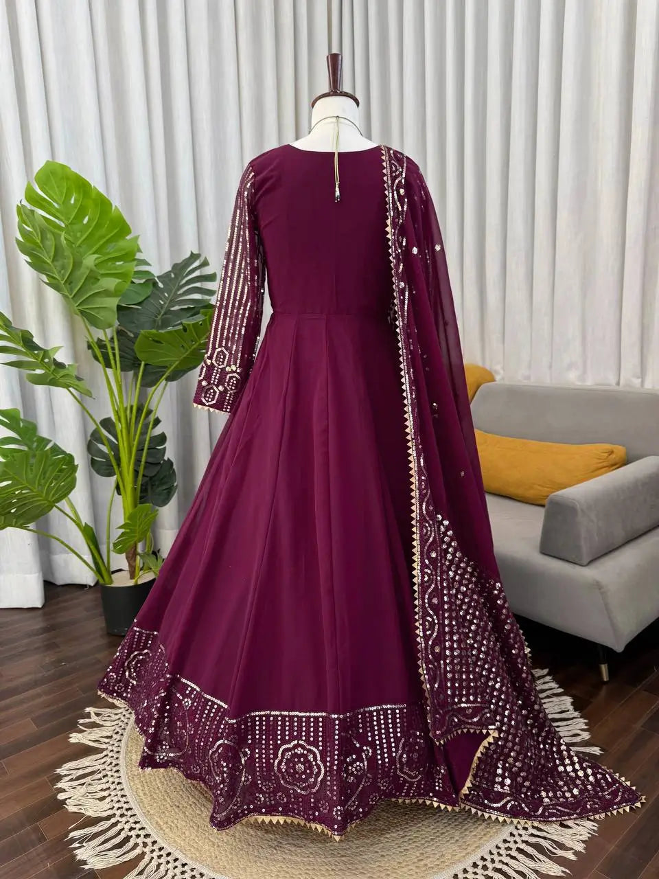 Elegant Faux Georgette Gown Set for Festive and Wedding Occasions