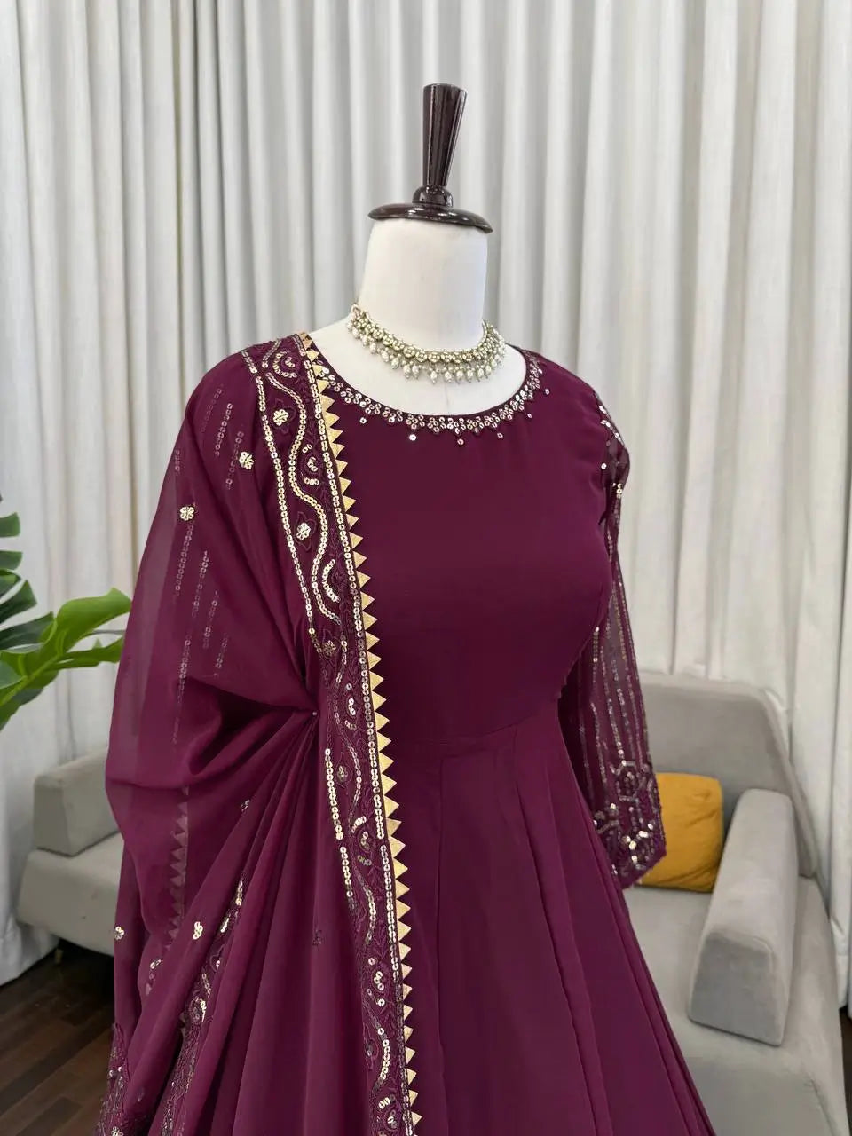 Elegant Faux Georgette Gown Set for Festive and Wedding Occasions