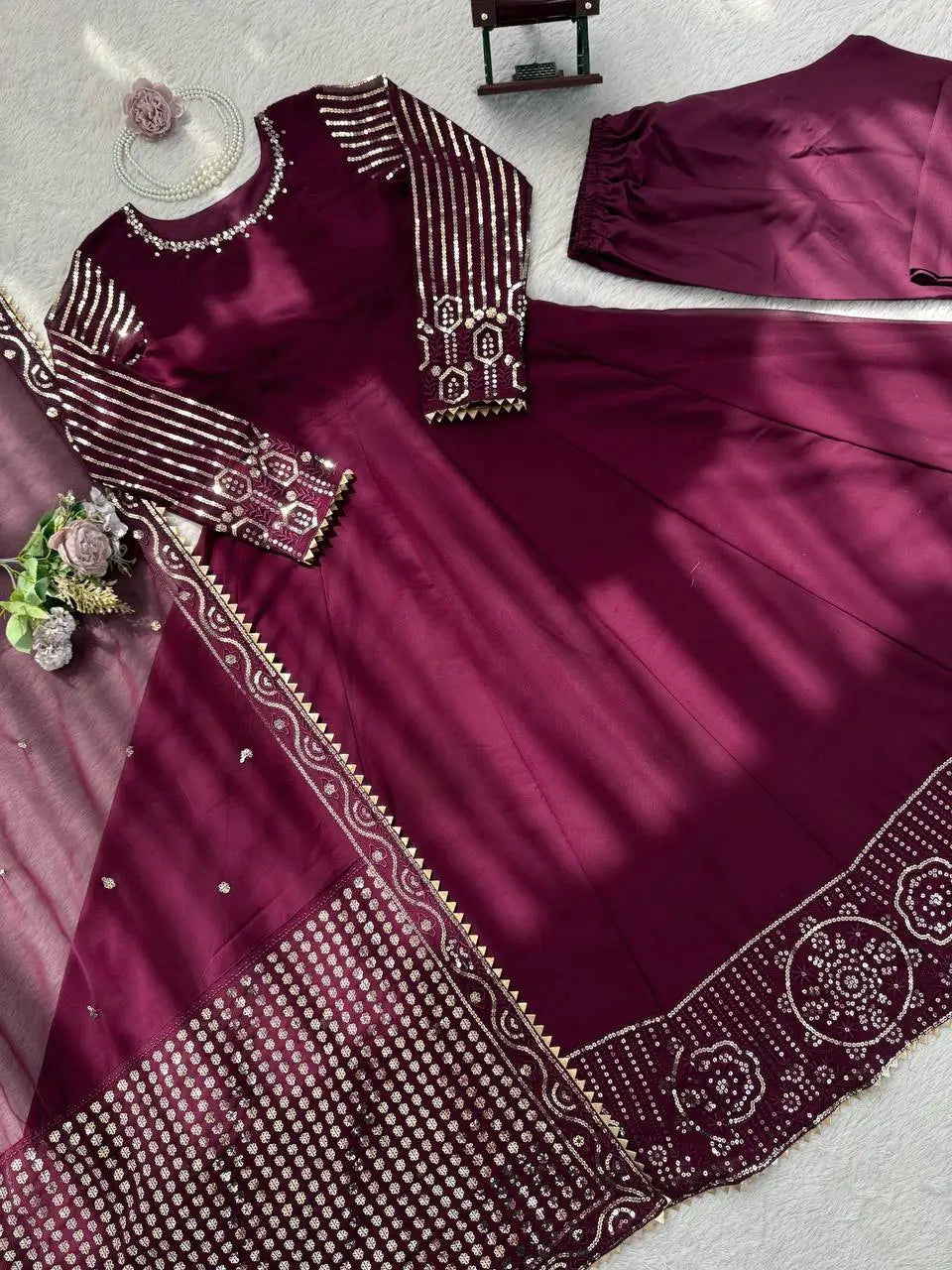 Elegant Faux Georgette Gown Set for Festive and Wedding Occasions