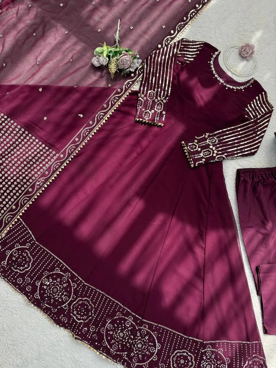 Elegant Faux Georgette Gown Set for Festive and Wedding Occasions