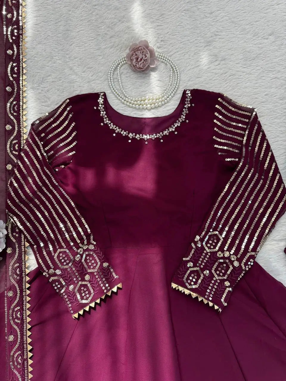 Elegant Faux Georgette Gown Set for Festive and Wedding Occasions