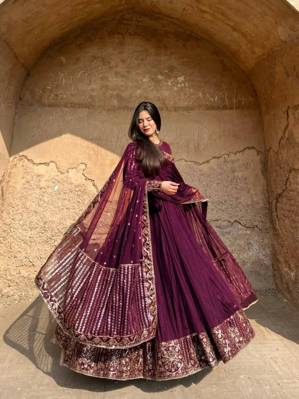 Elegant Faux Georgette Gown Set for Festive and Wedding Occasions