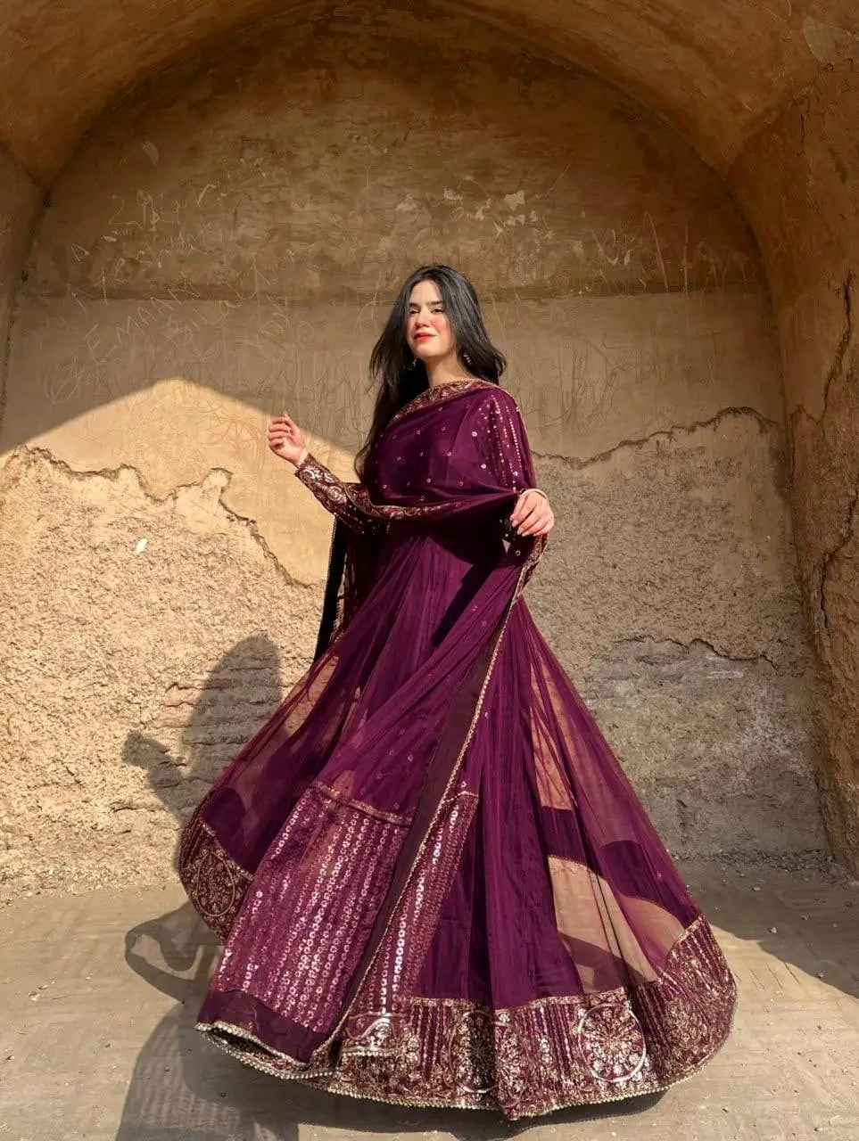 Elegant Faux Georgette Gown Set for Festive and Wedding Occasions