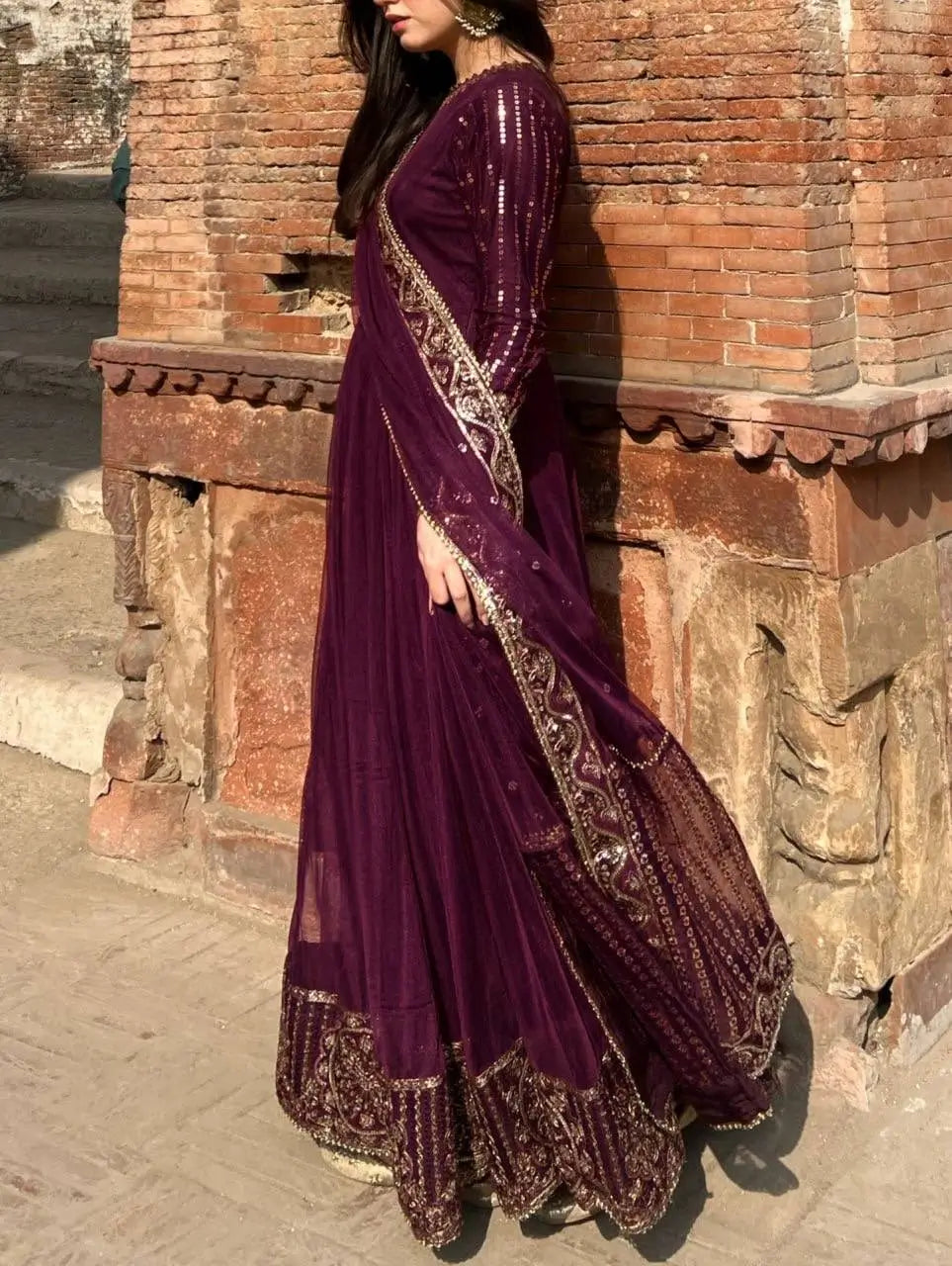 Elegant Faux Georgette Gown Set for Festive and Wedding Occasions