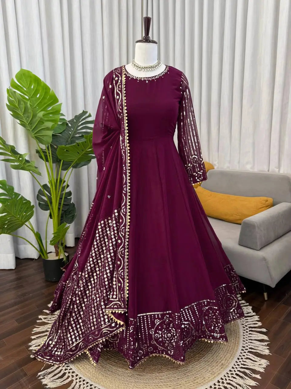 Elegant Faux Georgette Gown Set for Festive and Wedding Occasions